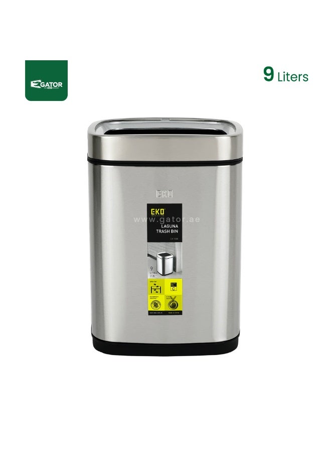 EKO Stainless Steel Fingerprint Proof Open Top Trash Bin 9L - Image 2
